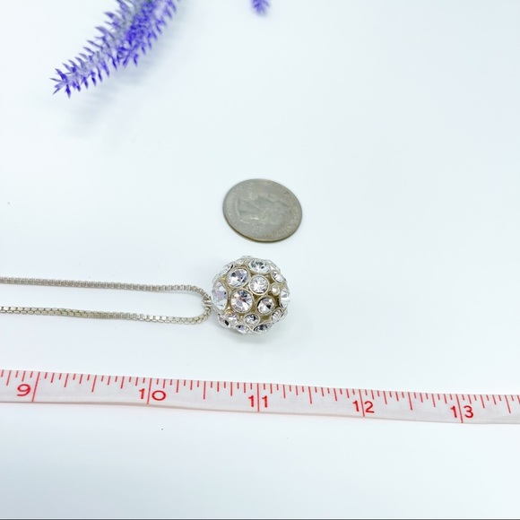 Fossil Crystal Inlay Crystal Disco Ball Pendant Silver Tone Necklace - Picture 4 of 5